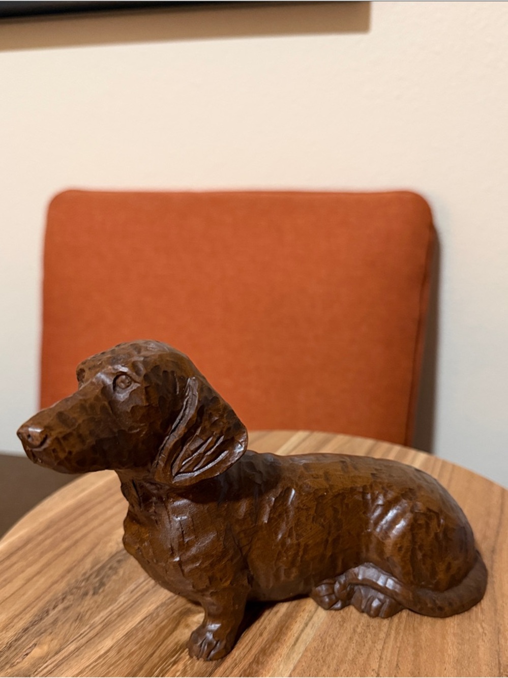Carved red mill  Brown Wood Dachshund dog Sculpture